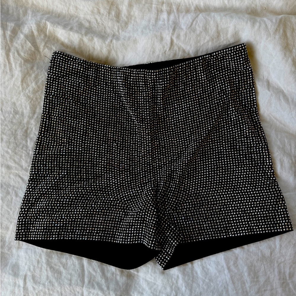 Black Rhinestone Embellished Women’s Shorts